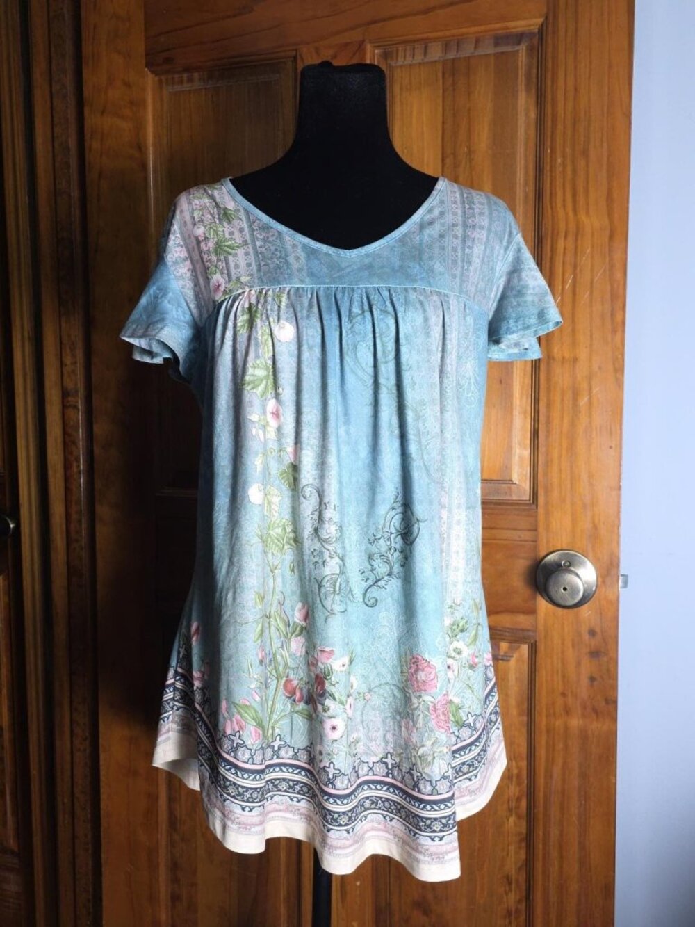 Womens Ruffle Sleeve Tunic Top, Size Large,